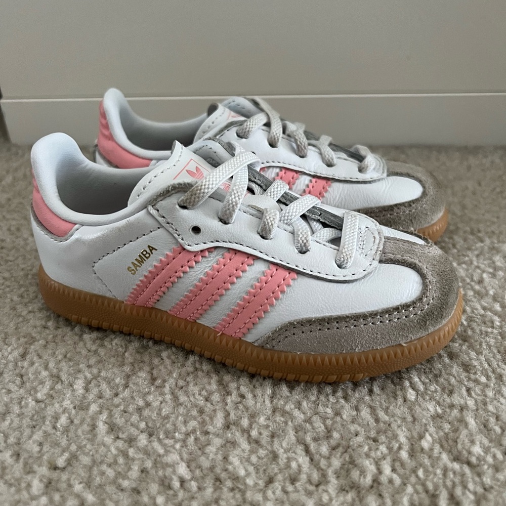 Adidas Kids Samba White and Pink Sneakers